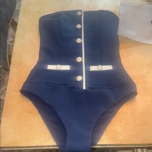Jonathan Simkhai Navy Swimsuit with White Accents